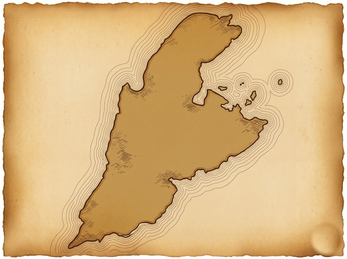 Pirate-style nautical chart of Kastellorizo, Ro and Strongyli with our seven journeys marked.